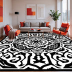 Intricate Black and White Abstract Mandala Design Rug