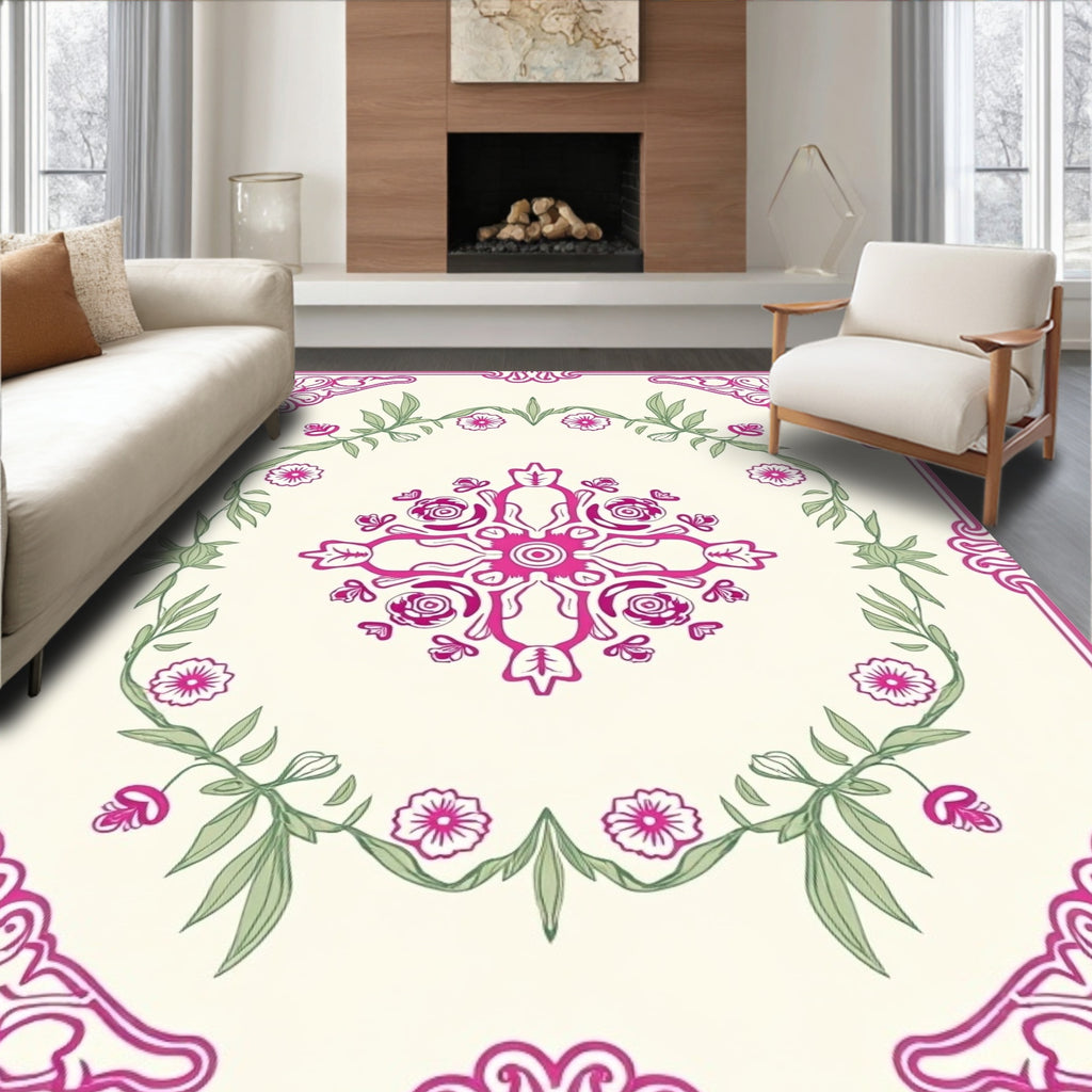 Framed Floral Vine Design Rug