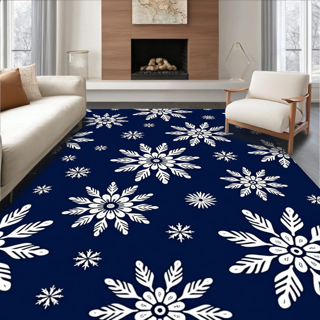 Classic White Snowflake Navy Night Rug
