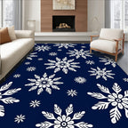 Classic White Snowflake Navy Night Rug