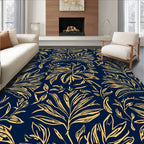 Navy And Gold Tropical Leaf Design Rug