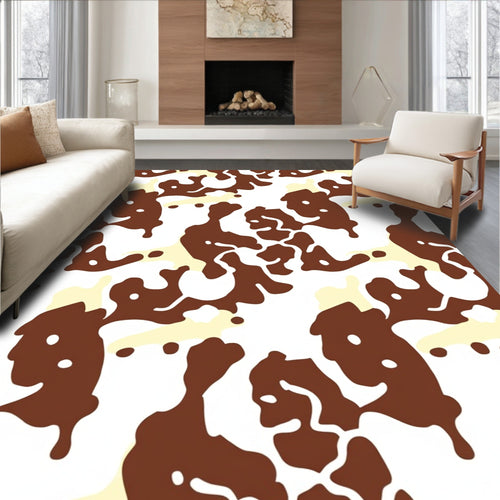 Abstract Brown Cream Splatter Pattern Rug
