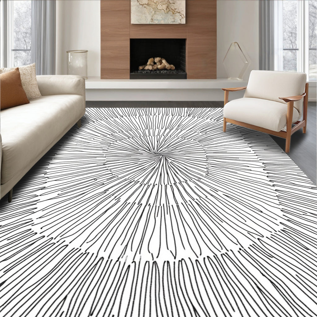 Radial Burst Abstract Line Art Rug