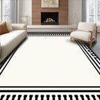 Classic Black White Geometric Border Rug