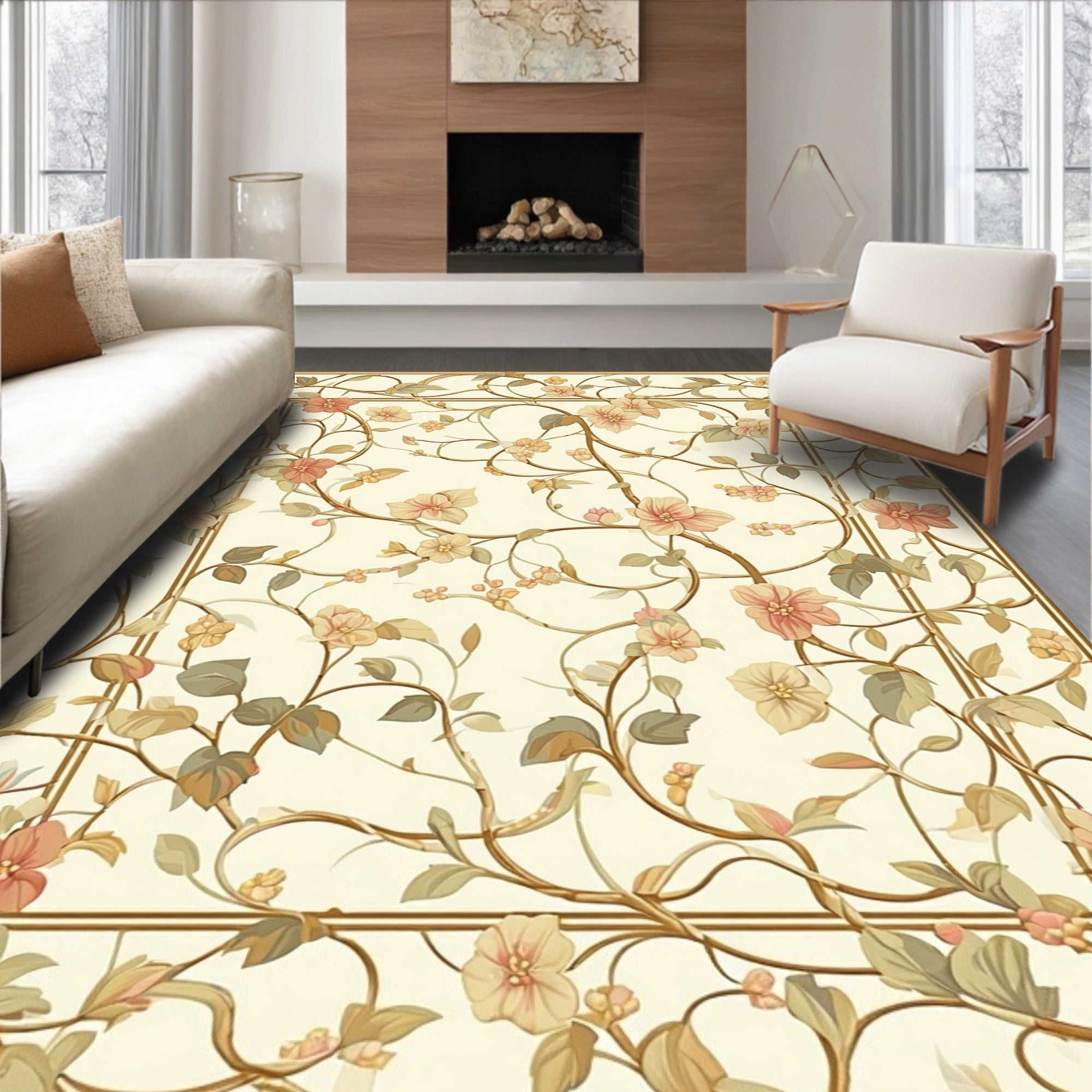 Elegant Vine Floral Pattern Rug