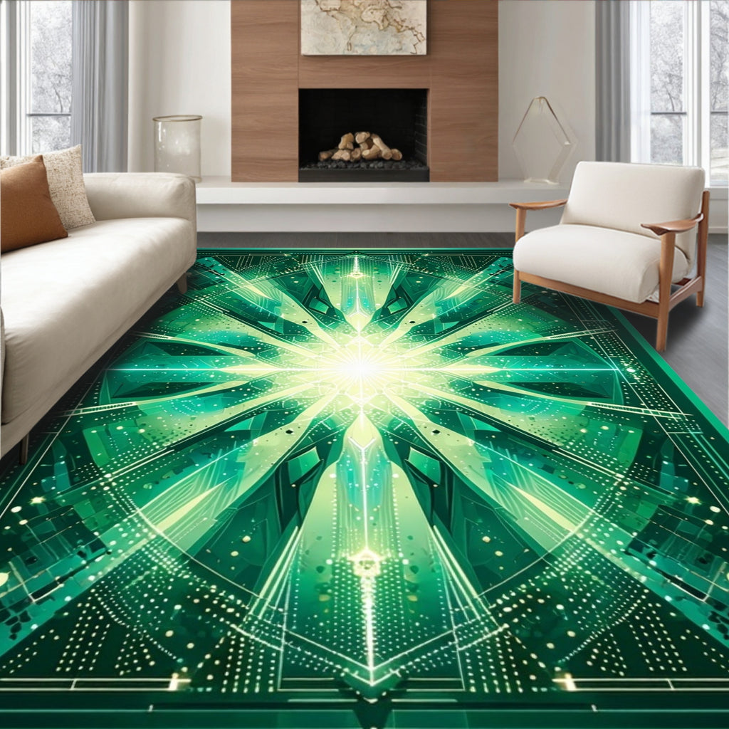 Green Geometric Crystal Radiance Rug