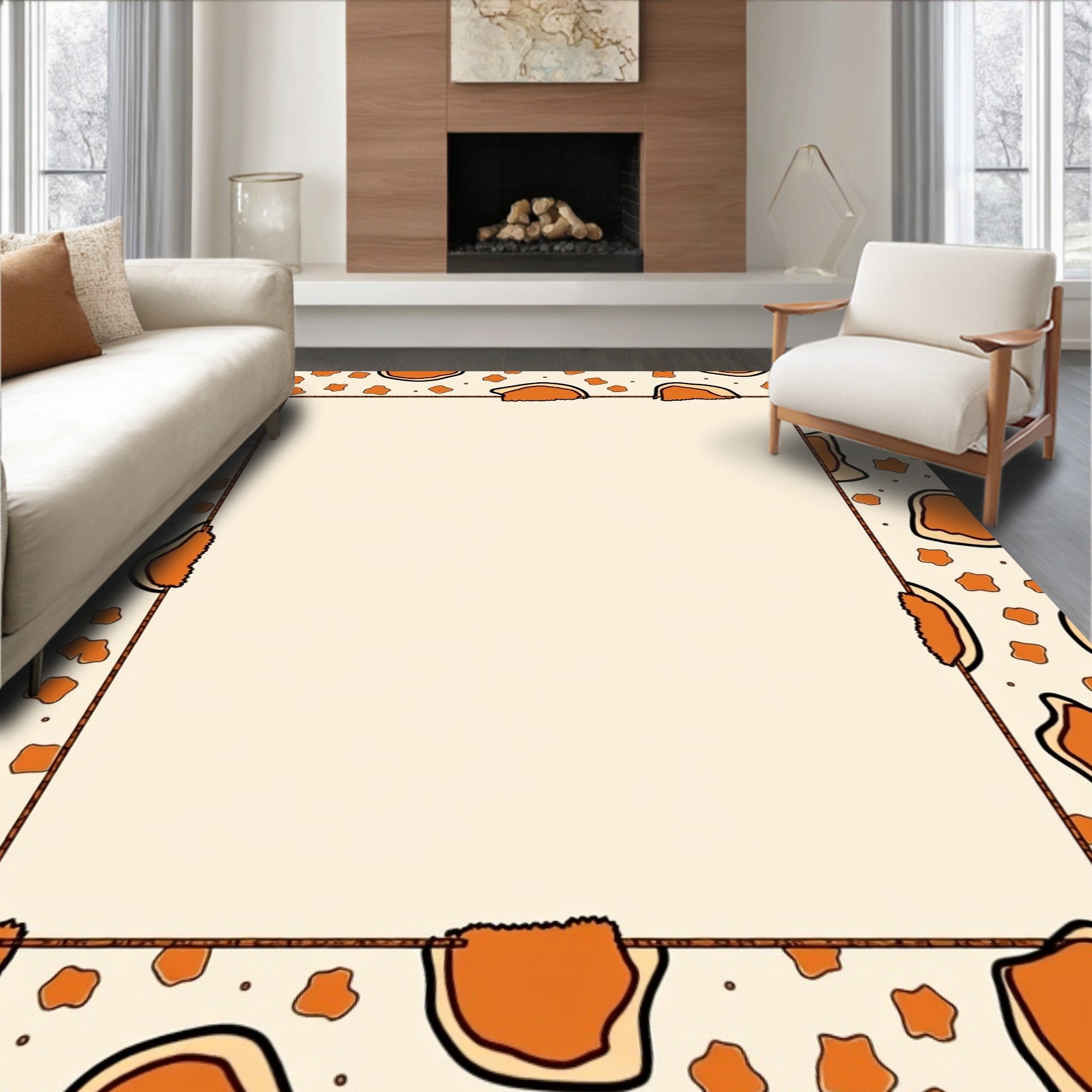 Warm Orange Abstract Blob Pattern Rug