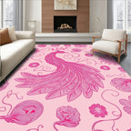 Pink Peacock Floral Line Art Rug