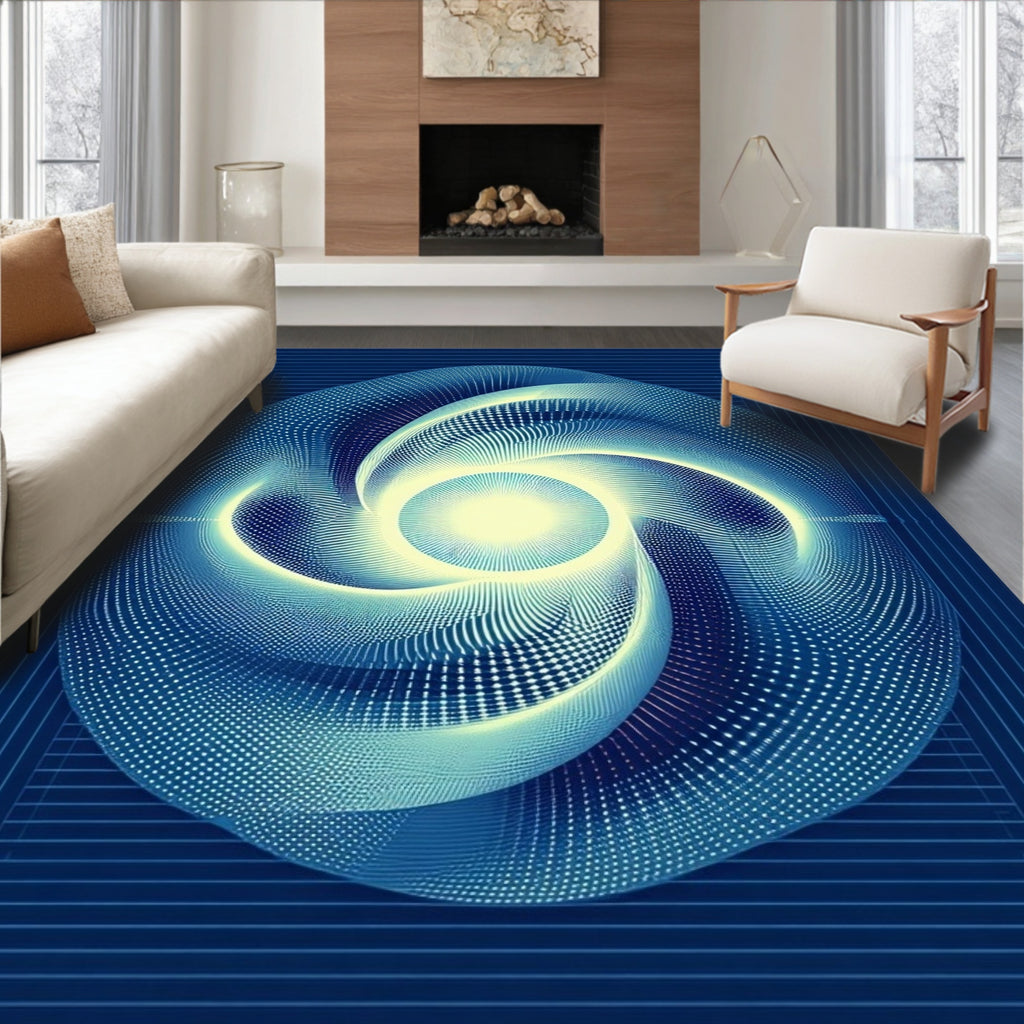 Abstract Swirling Blue Geometric Rug
