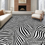 Black White Abstract Wavy Stripe Rug
