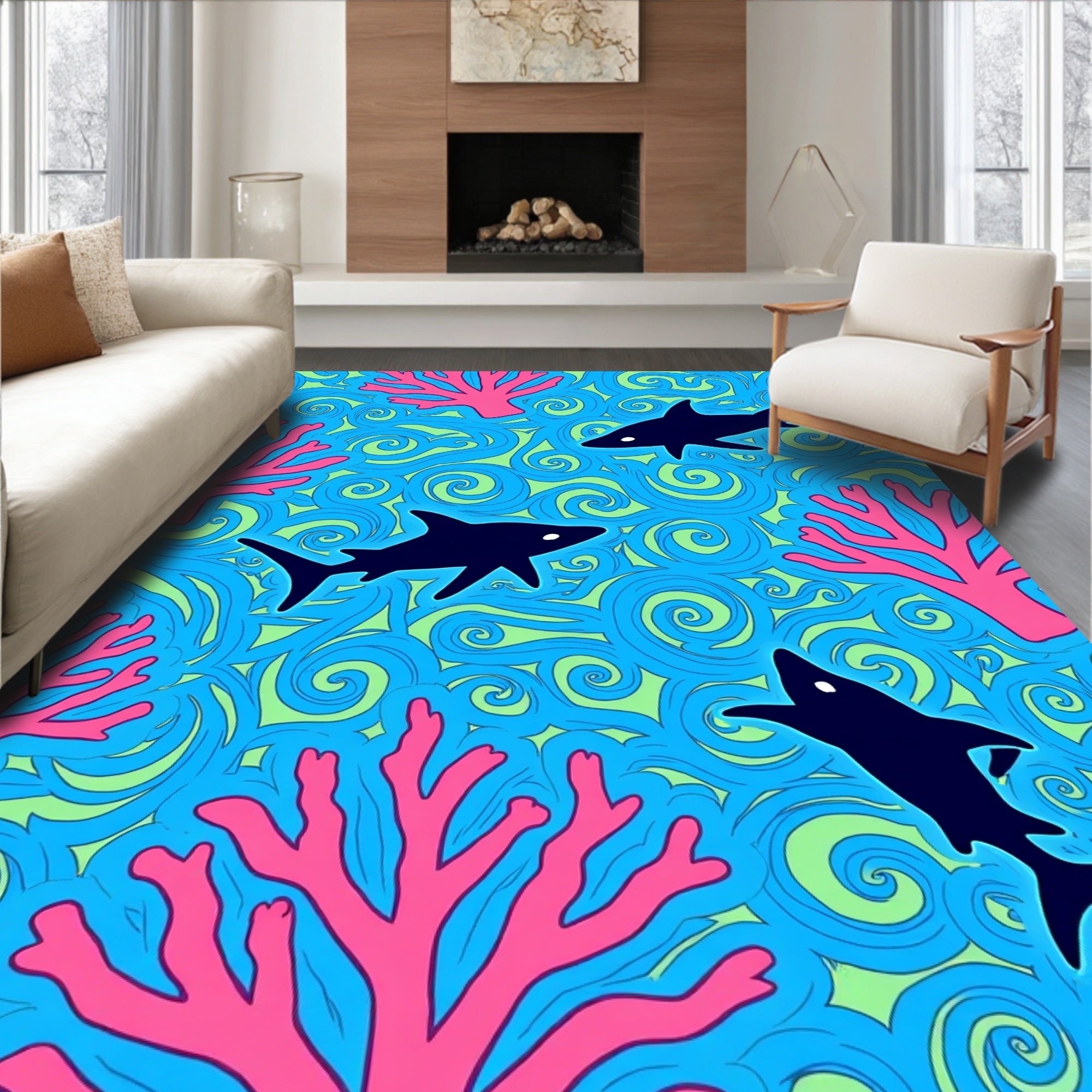 Shark Coral Wave Pattern Design Rug