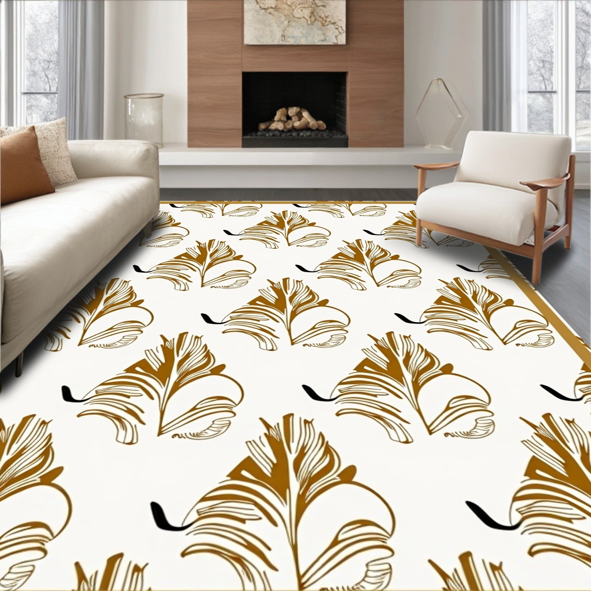 Elegant Abstract Leaf Pattern Rug