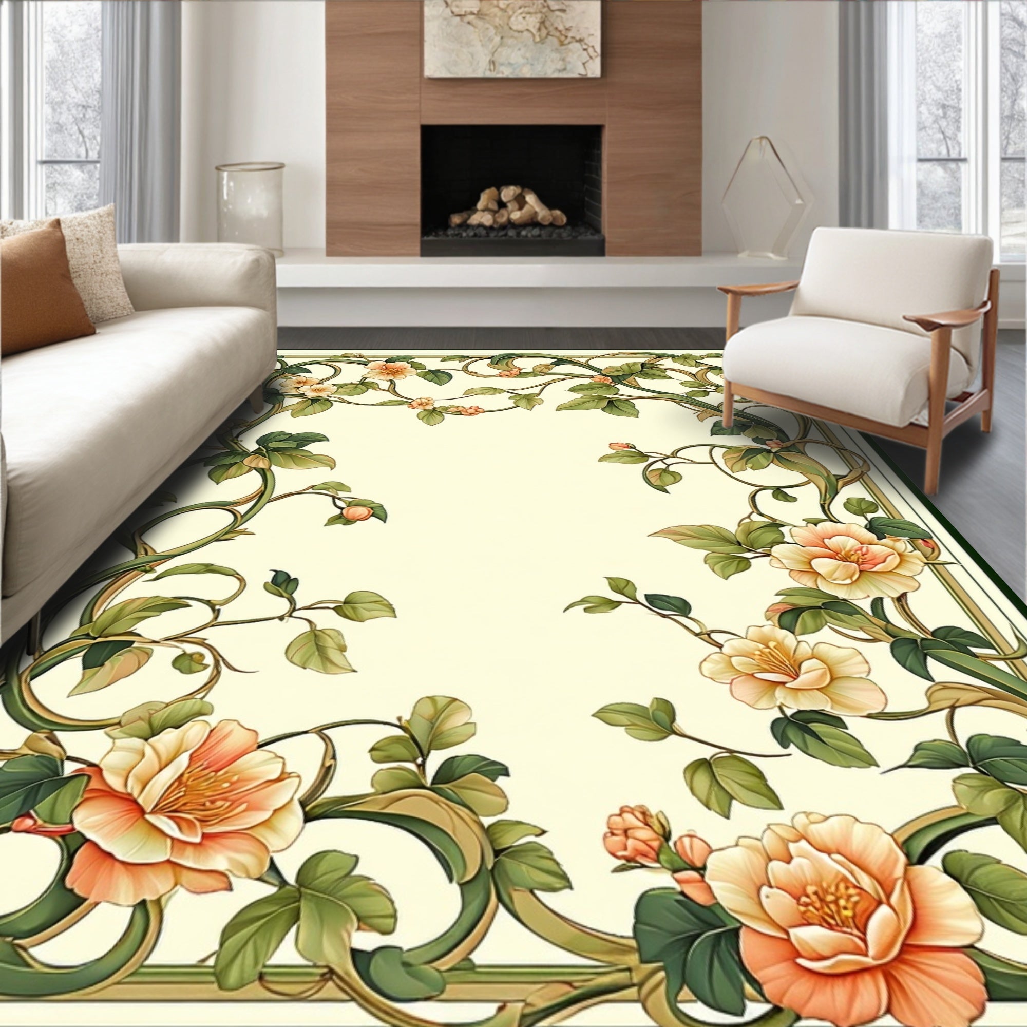 Art Nouveau Floral Vine Pattern Rug