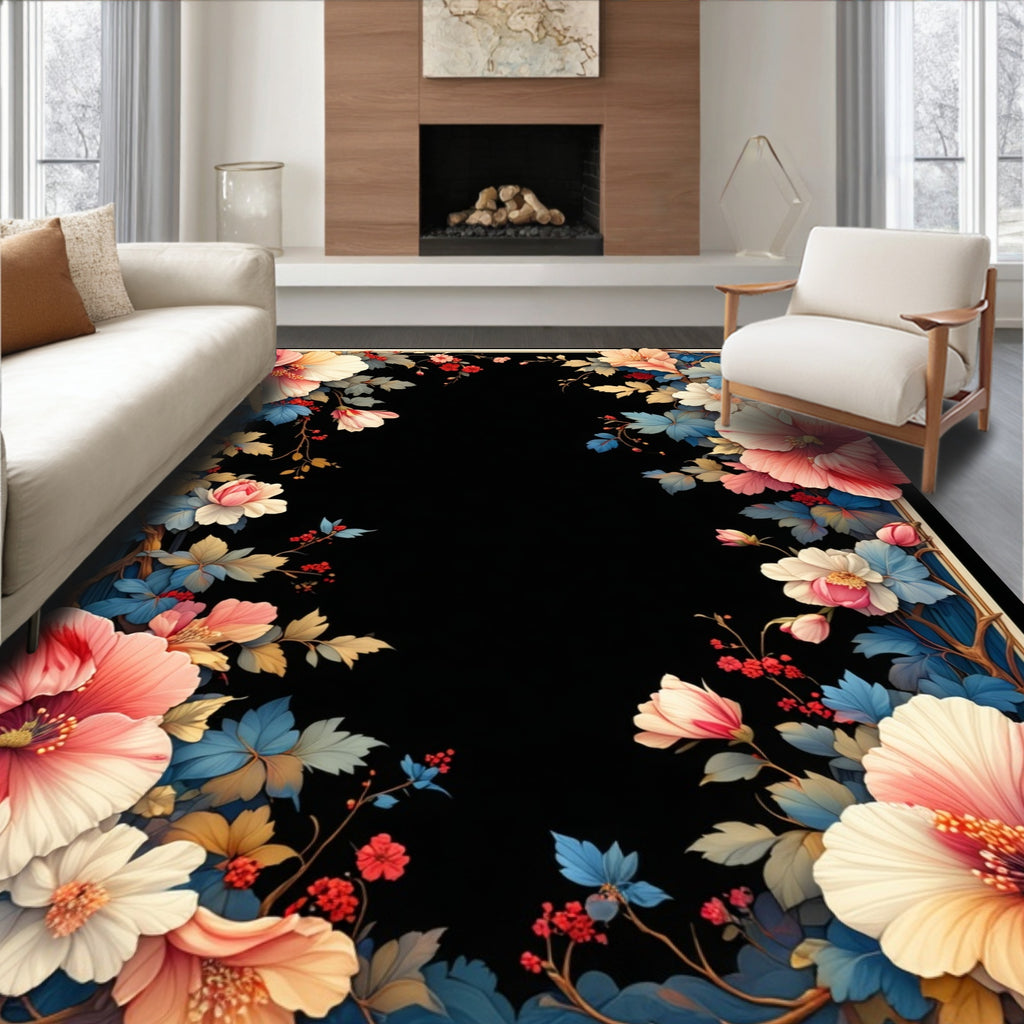 Vibrant Floral Vine Botanical Pattern Rug