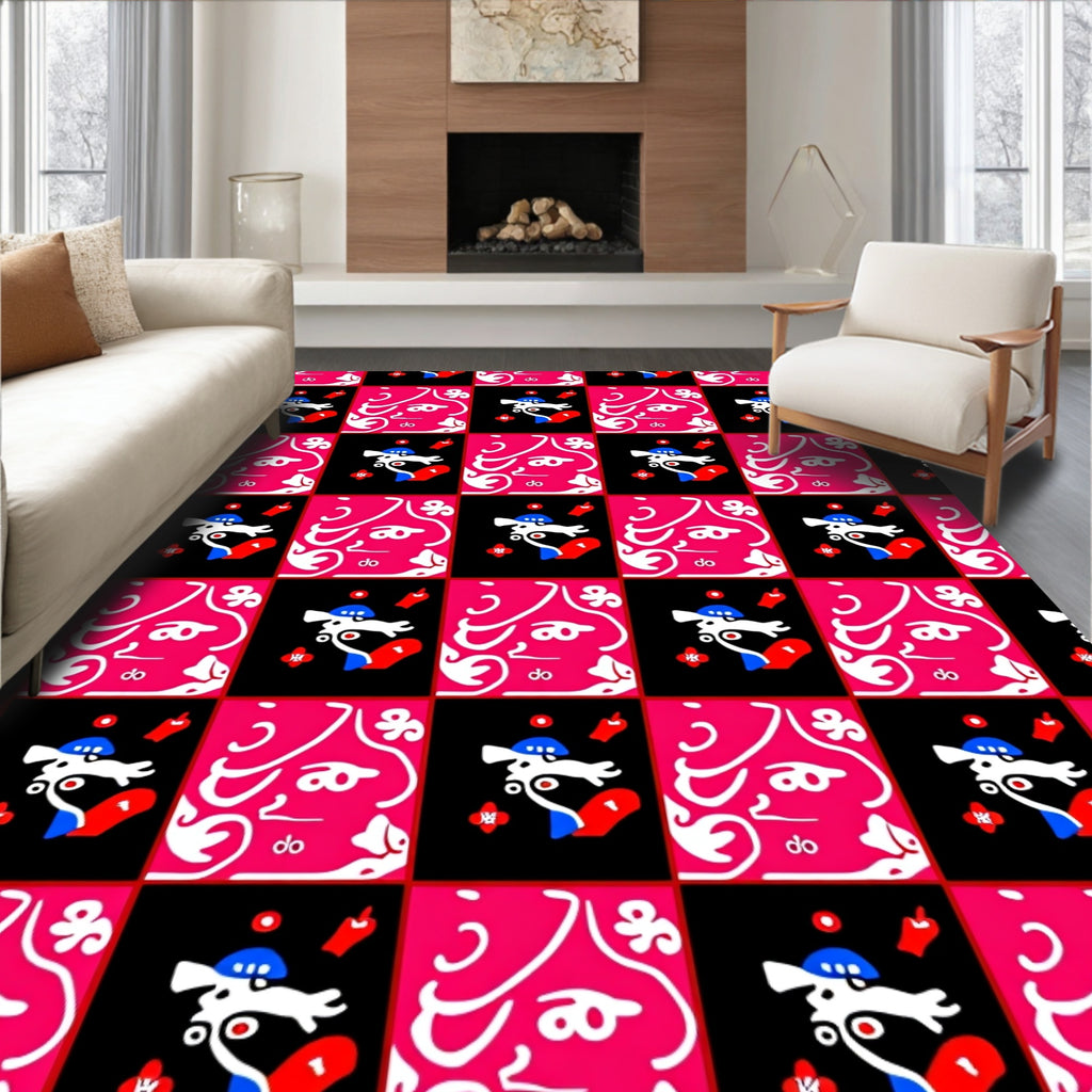 Bold Pink Black Checkerboard Face Rug