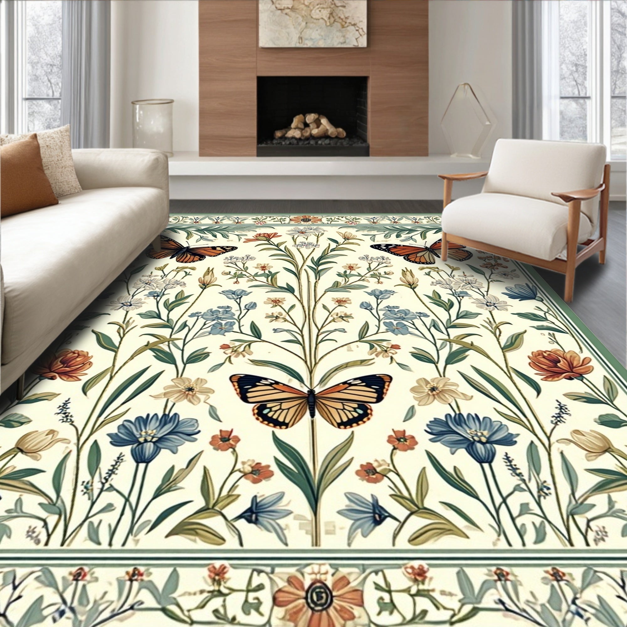 Floral Butterfly Garden Pattern Rug