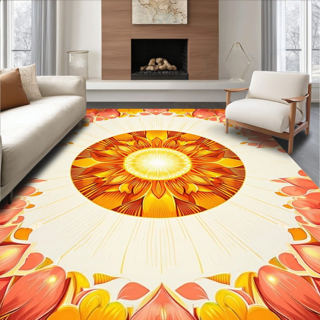 Radiant Sun Mandala Floral Design Rug