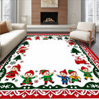 Whimsical Christmas Elves Border Rug