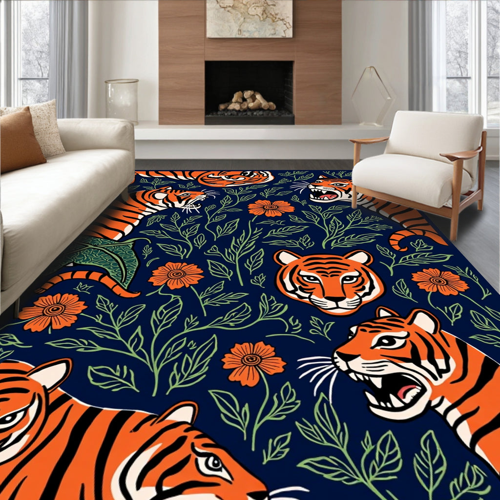 Bold Tiger floral pattern Rug