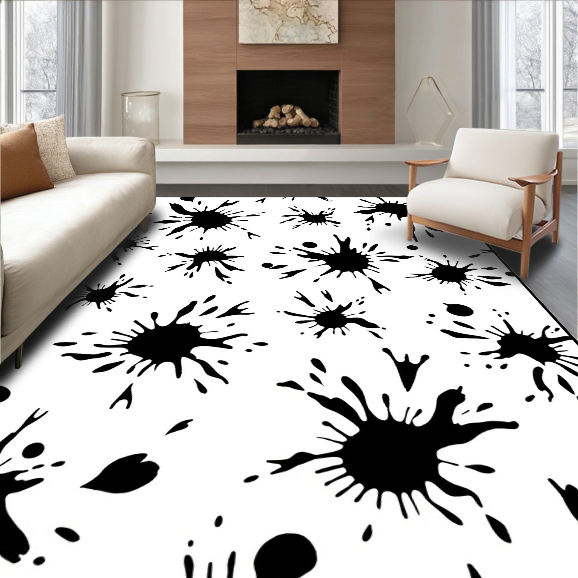 Black Splatter Pattern Design Rug