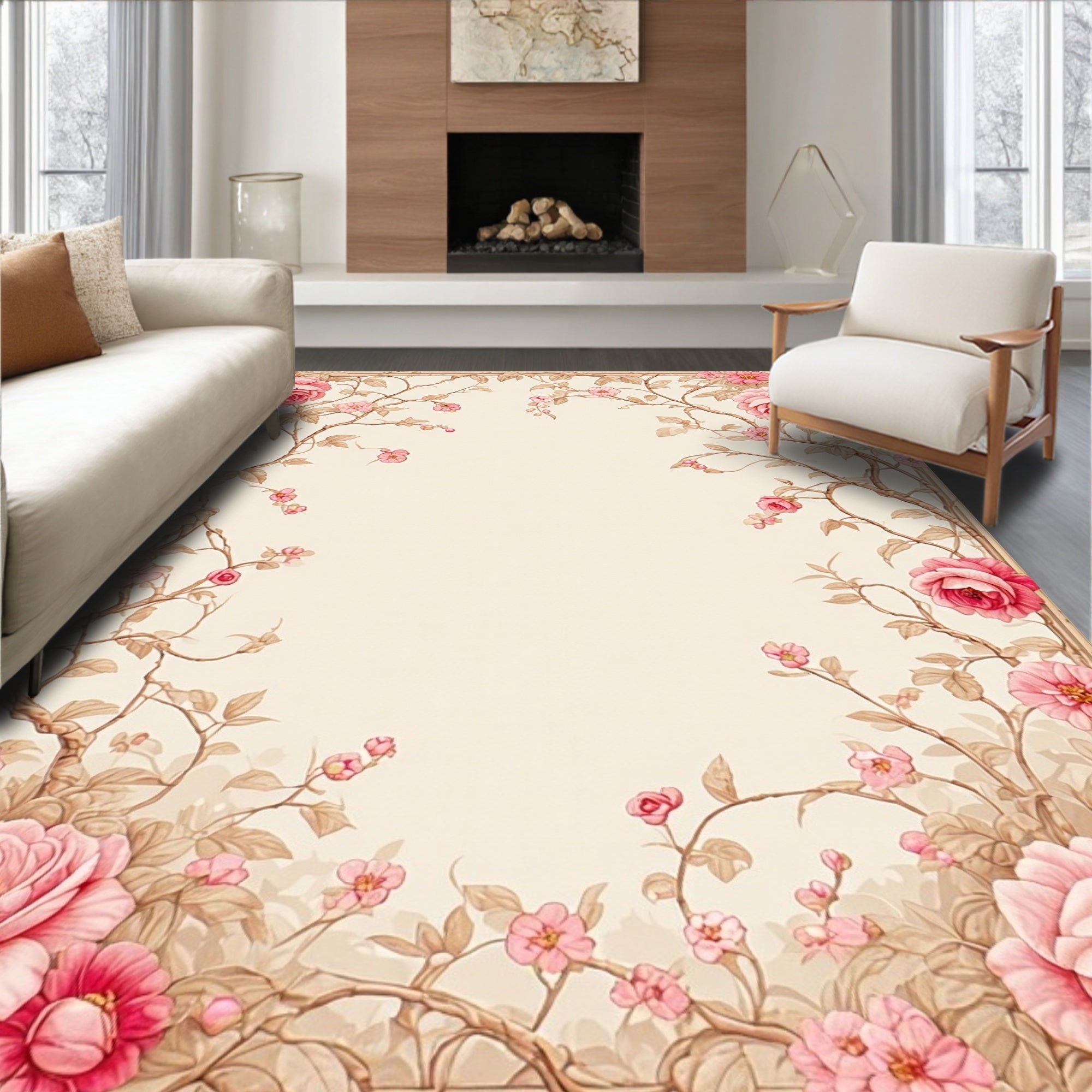Delicate Pink FloralVine Garden Rug