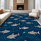 Playful Shark Fish Aqua Ocean Pattern Rug