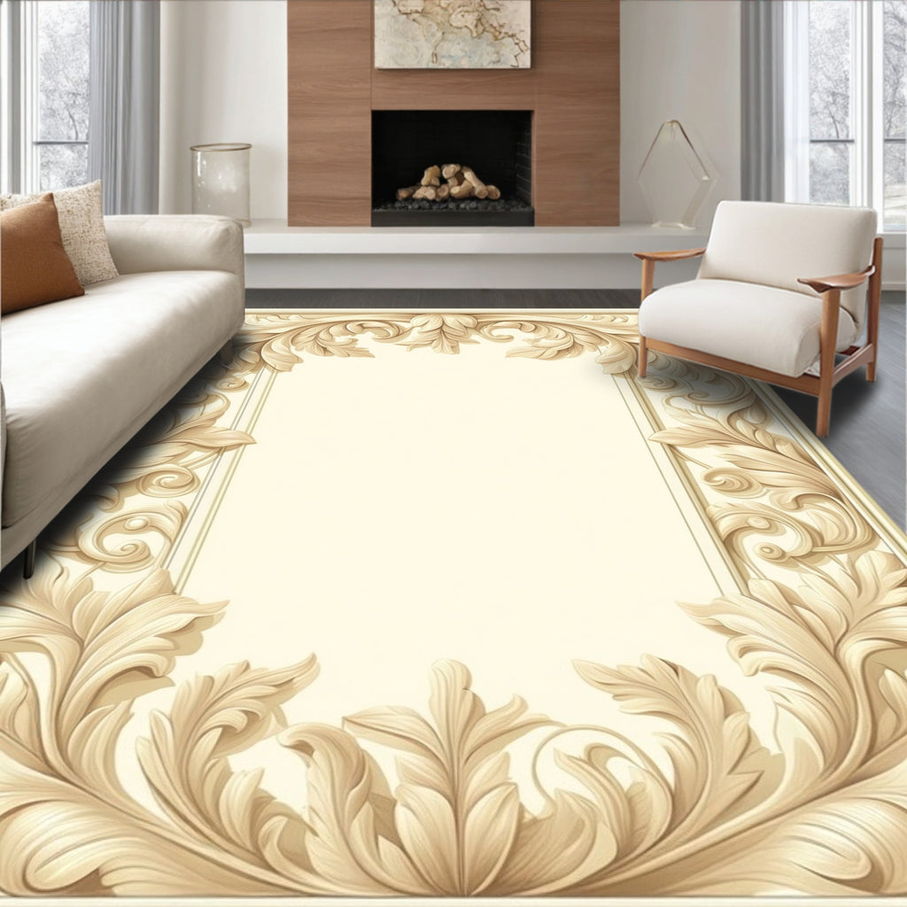 Ornate Floral Scrollwork Antique Frame Design Rug