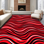 Bold Red Abstract Wave Pattern Rug