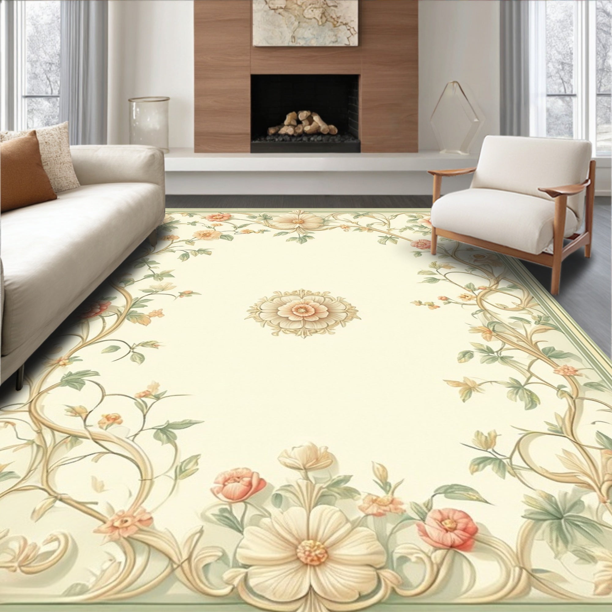 Floral Vine With Center Medallion Rug