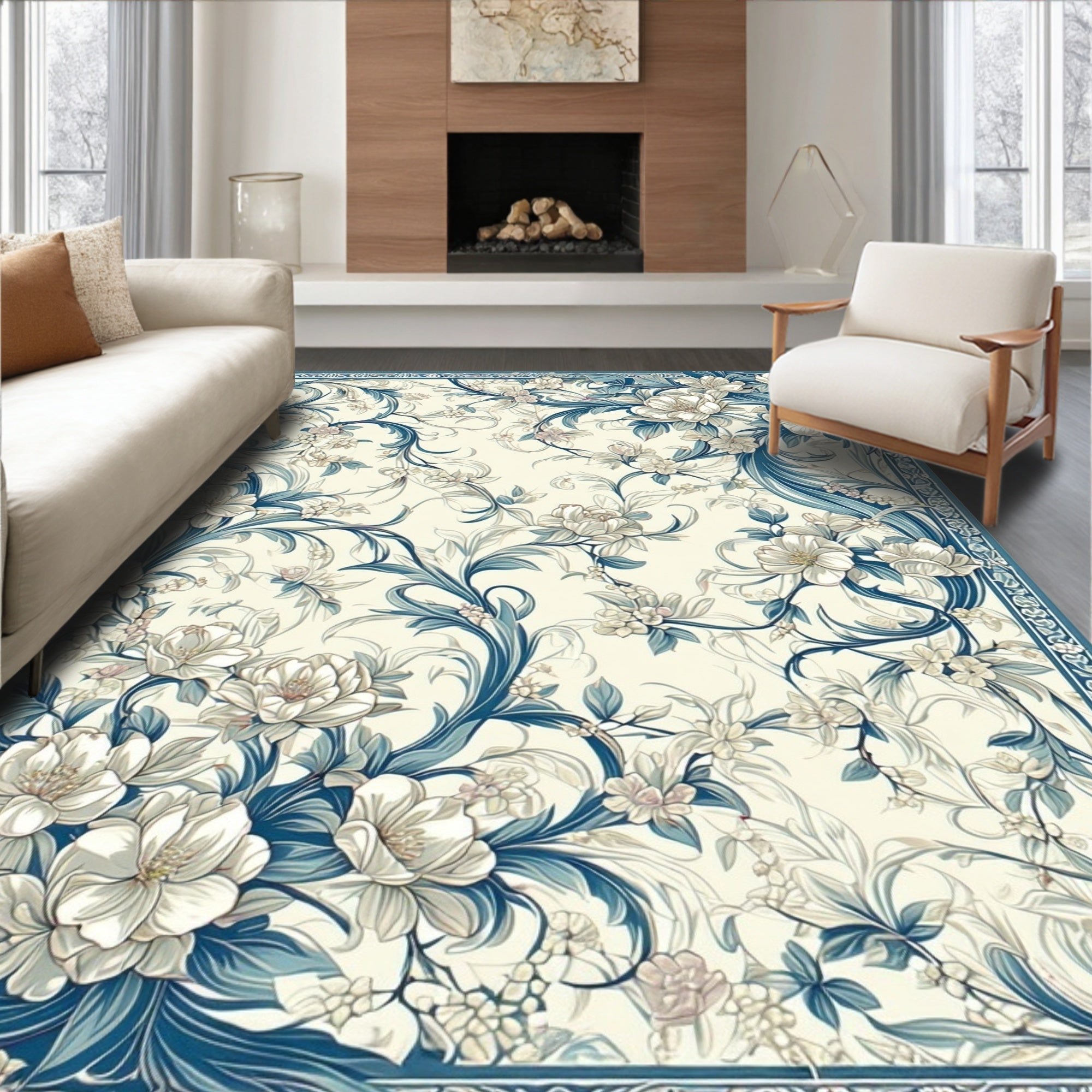 Elegant Floral Swirls Pattern Rug
