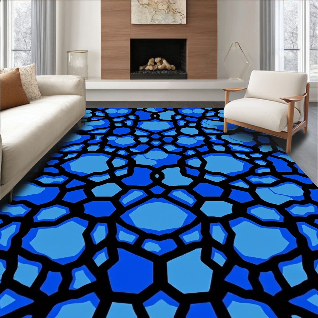 Deep Blue Geometric Organic Overlay Rug