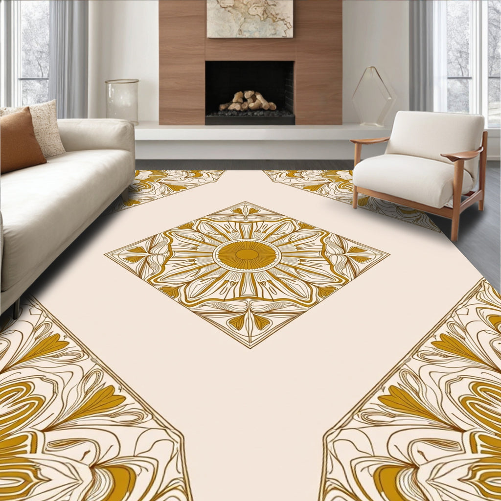 Golden Sunburst Mandala Pattern Rug