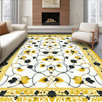 Yellow Navy Floral Vine Motif Rug