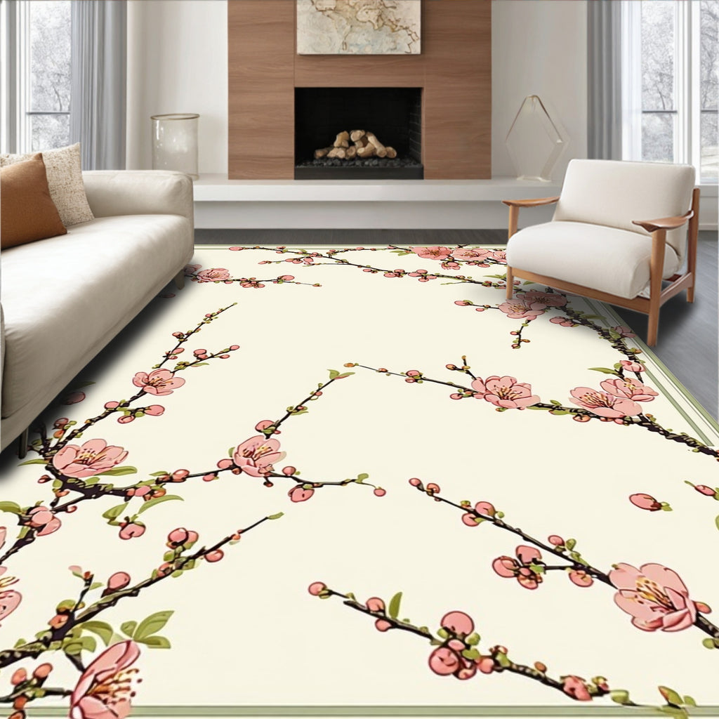 Vintage Pink Blossom branches Border Rug
