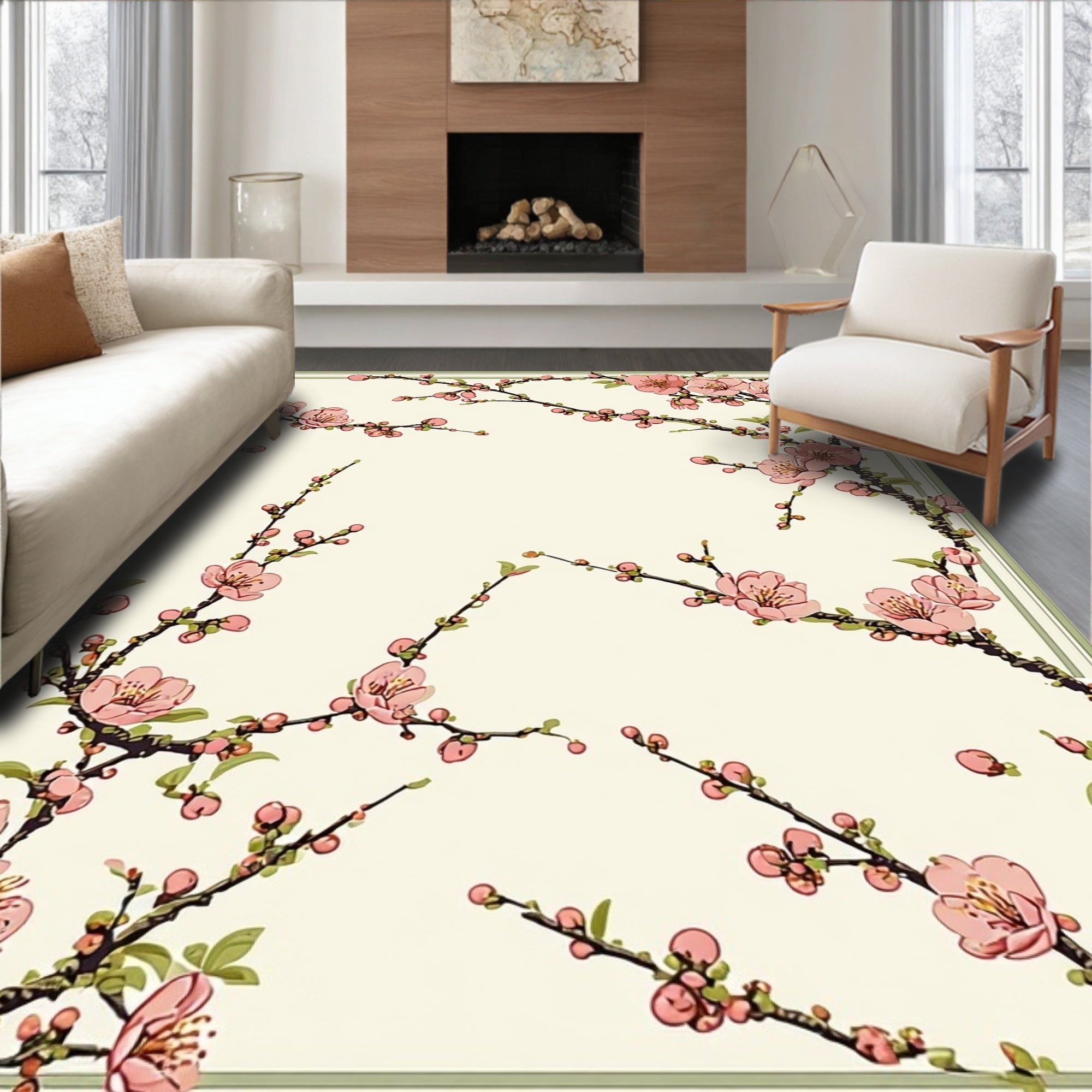 Vintage Pink Blossom branches Border Rug