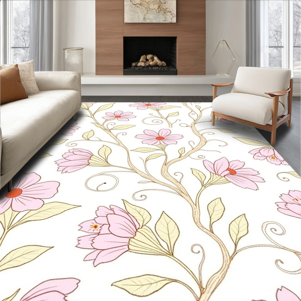 Pastel Bloom Vine Pattern Rug