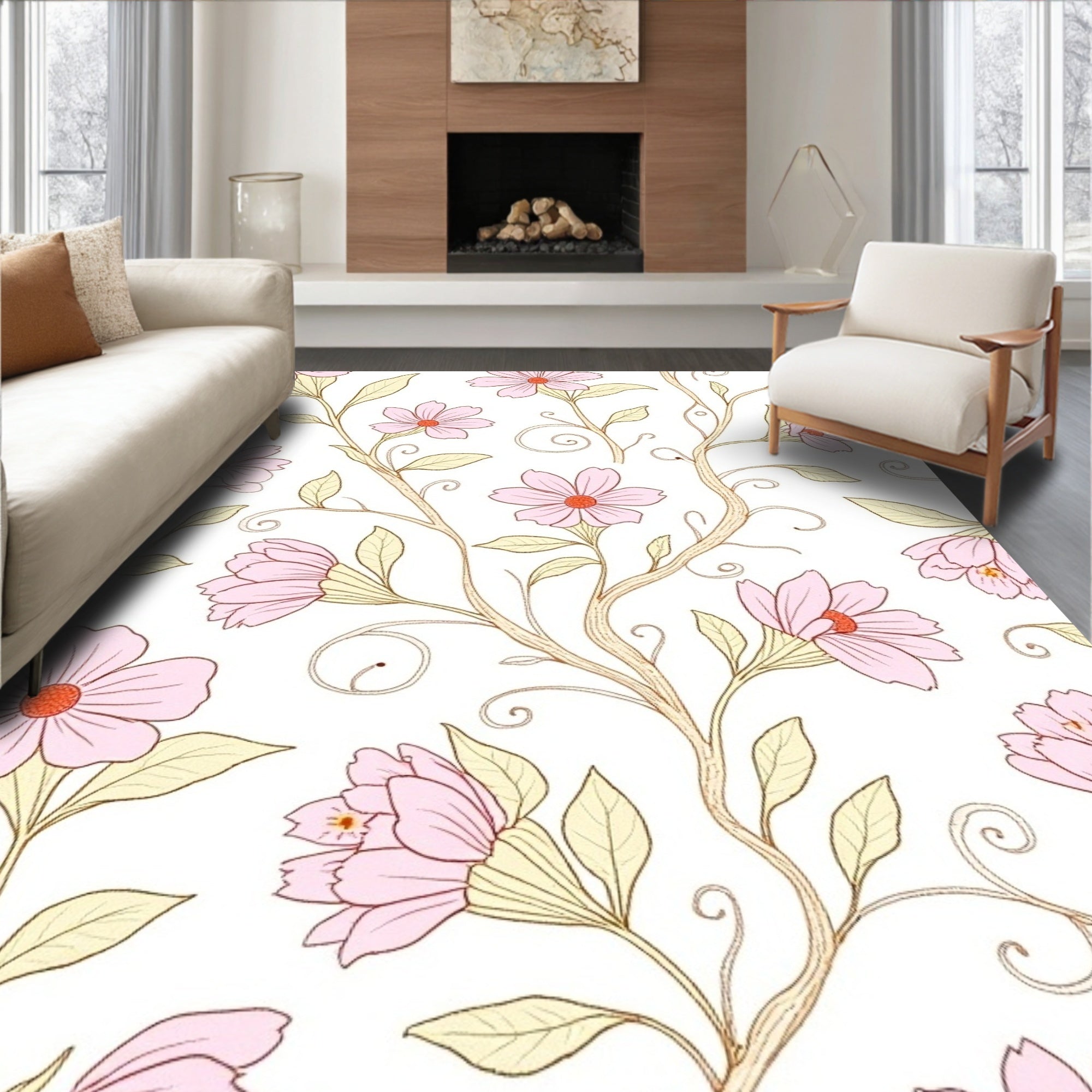 Pastel Bloom Vine Pattern Rug