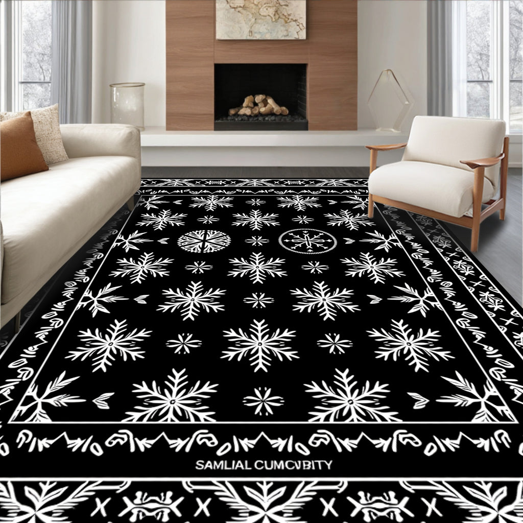 Black White Snowflake Garden Border Rug