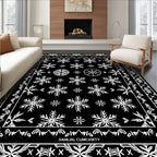 Black White Snowflake Garden Border Rug
