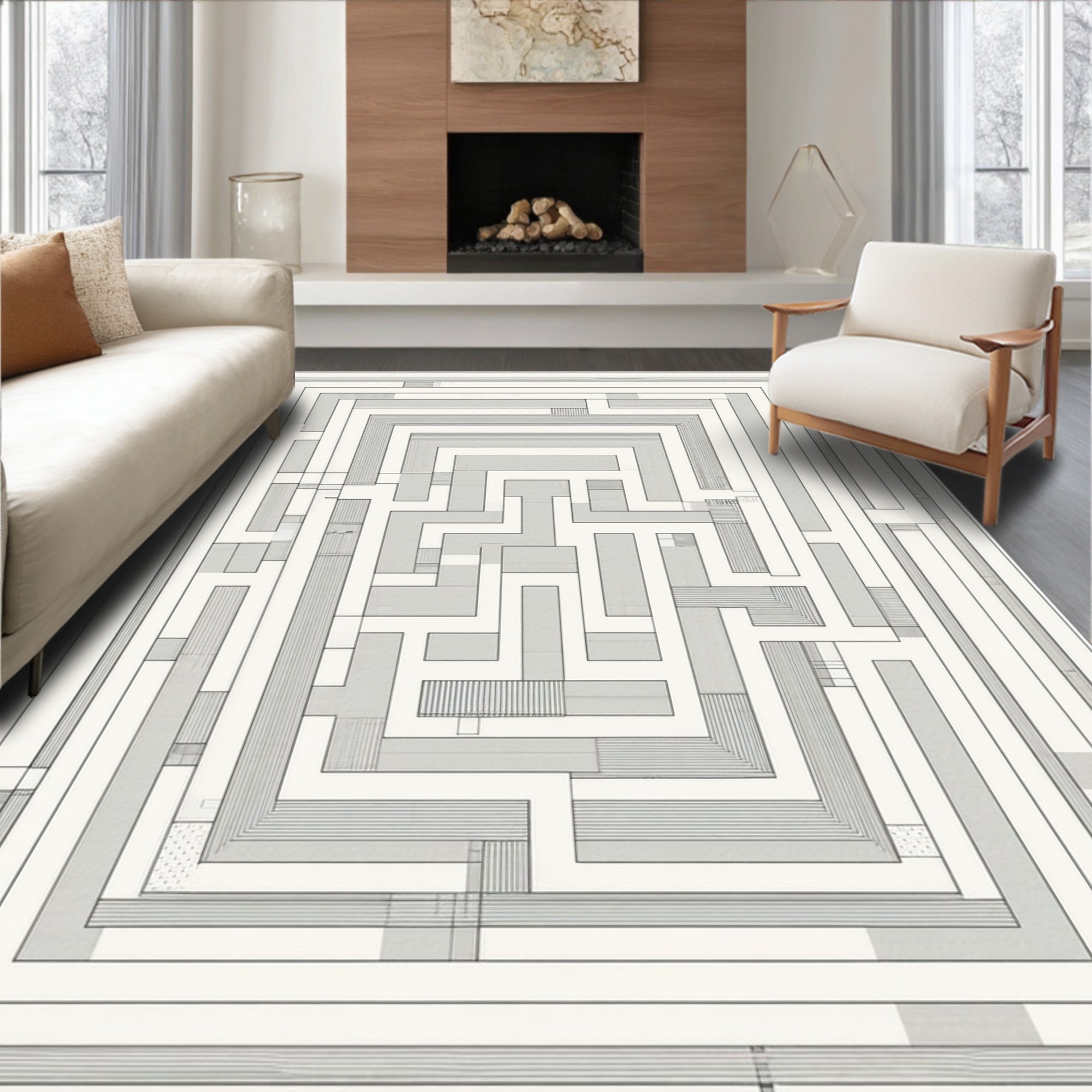 Geometric Maze Pattern Rug