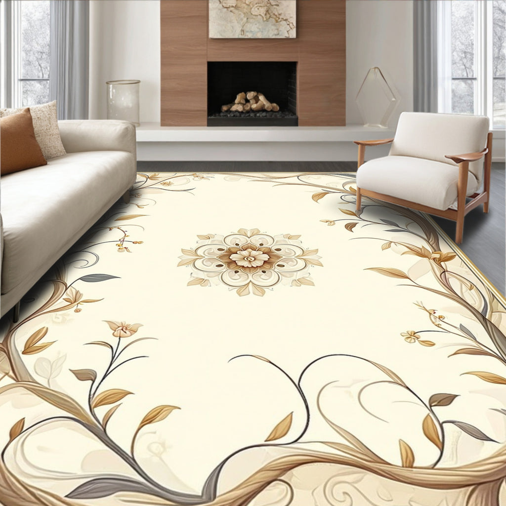 Floral Vine Mandala Neutral Tones Rug
