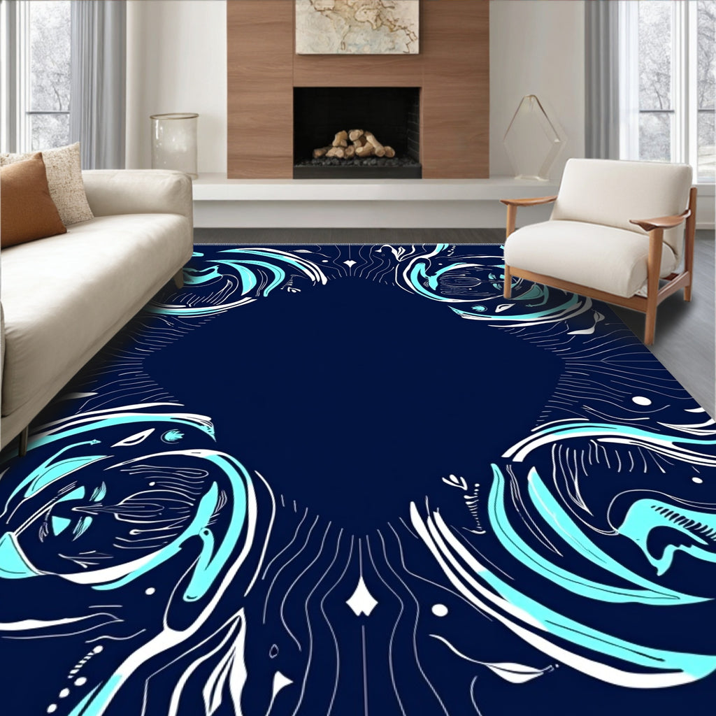 Deep Blue Aqua Swirl Bloom Rug
