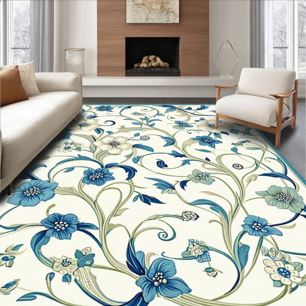 Blue Floral Vine Pattern Rug