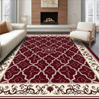 Rich Red Cream Geometric Floral Rug