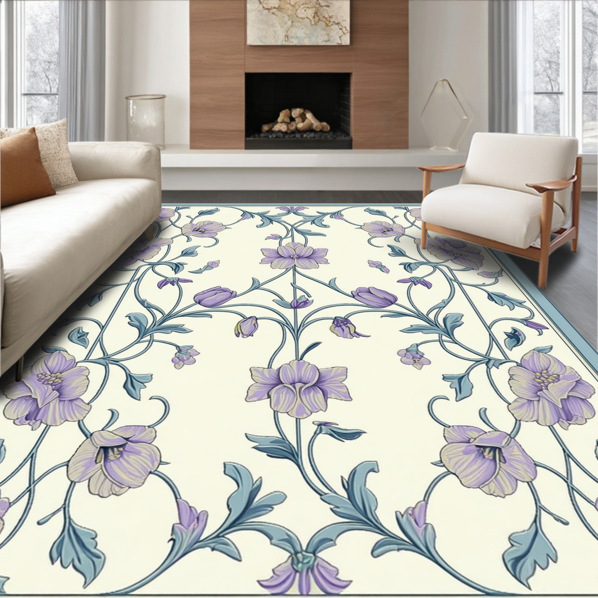 Ornate Floral Vine Patterned Rug