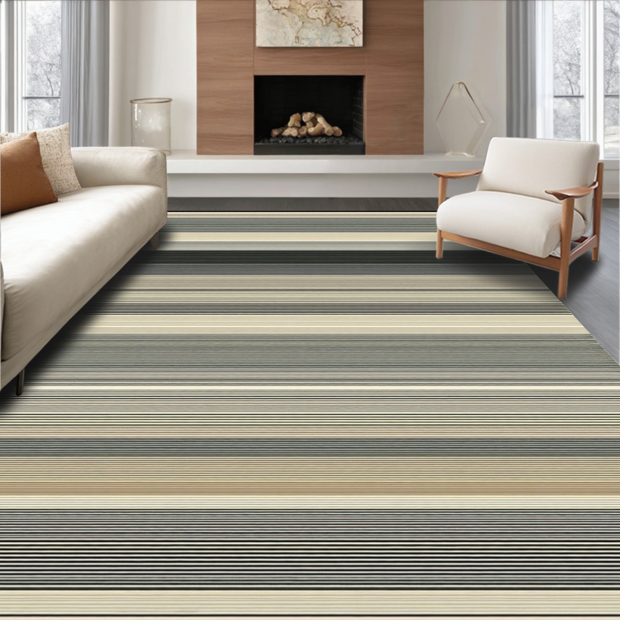 Modern Striped Linear Design Rug