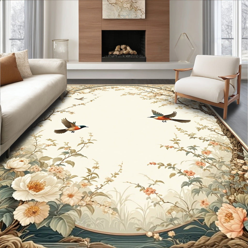 Lush Garden Bird Floral Pattern Rug