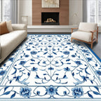 Blue Floral Vine Patterned Rug