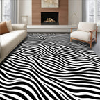 Black White Wavy Stripe Pattern Rug