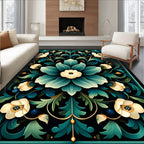 Delicate Floral Pattern With Deep Teal Accents Rug